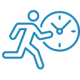 Icon of stick figure running and a clock.